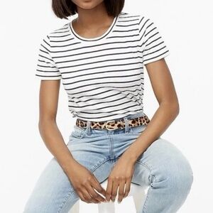 J.CREW Girlfriend Tee T-Shirt Size Large White Black Striped Sz L EUC Classic